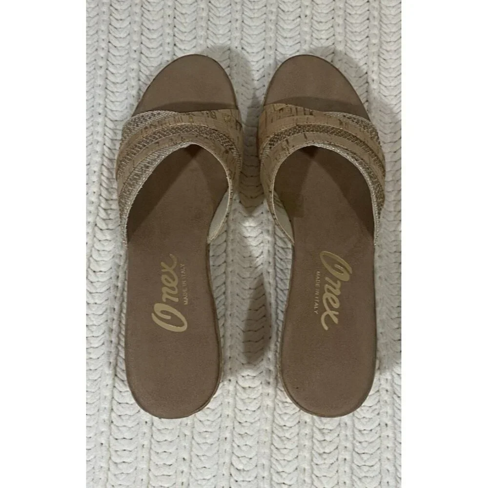Onex Blanche Linen Stones Cork Wedge Sandals Shoes Made in Italy Womens 11 - Picture 6 of 13